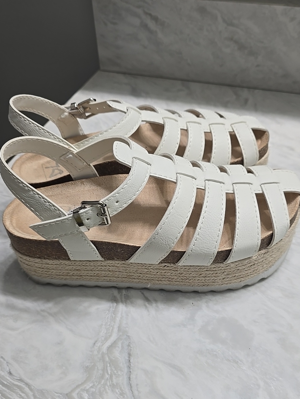 DLC Wholesale White Strappy Platform Espadrille Sandals